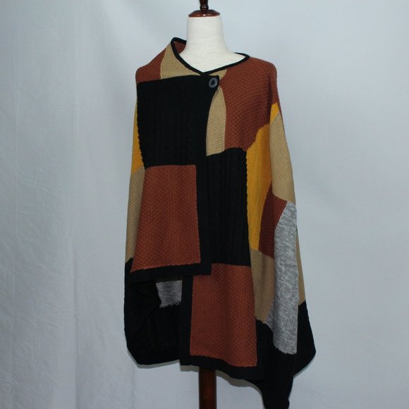 EUC Nordstrom Hinge Fall Colored Patchwork Knit Cape with Drapey Neckline O/S - Picture 4 of 5